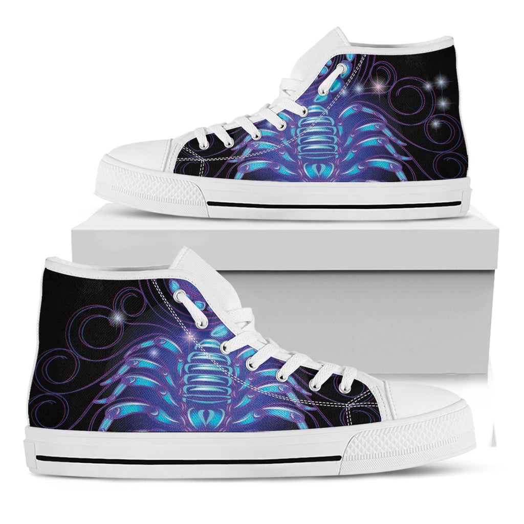 Dark Scorpio Zodiac Sign Print White High Top Shoes