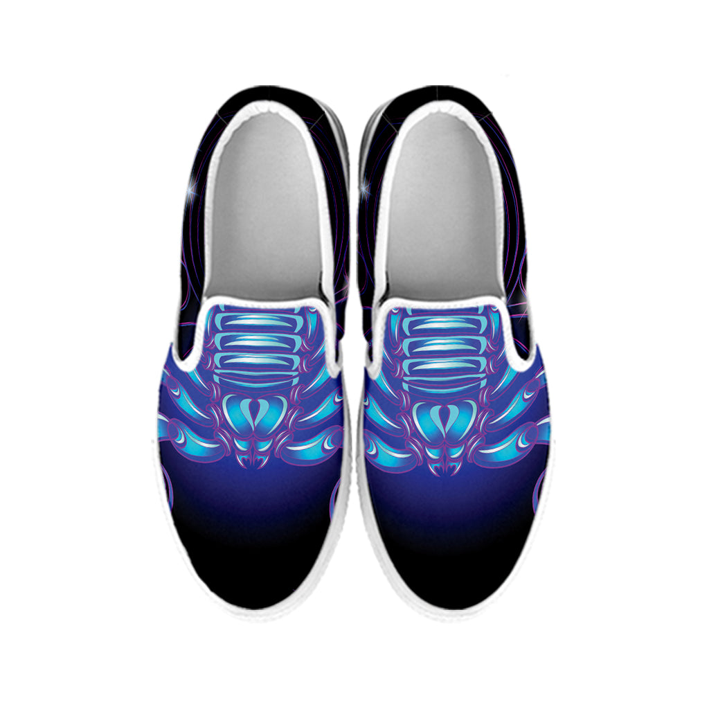 Dark Scorpio Zodiac Sign Print White Slip On Shoes