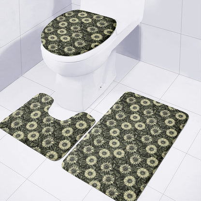 Dark Sunflower Pattern Print 3 Piece Bath Mat Set