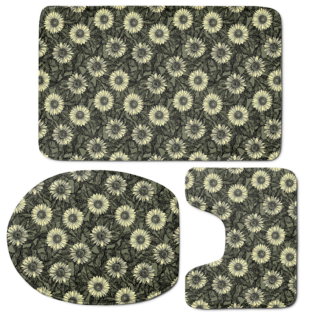 Dark Sunflower Pattern Print 3 Piece Bath Mat Set