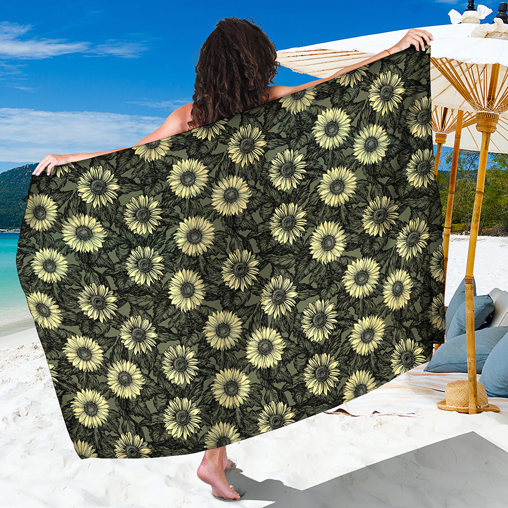 Dark Sunflower Pattern Print Beach Sarong Wrap