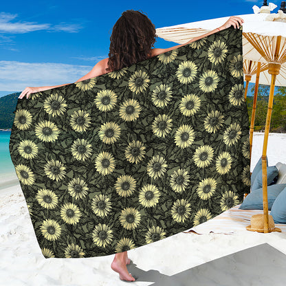 Dark Sunflower Pattern Print Beach Sarong Wrap