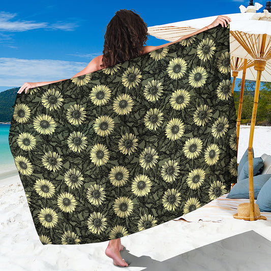 Dark Sunflower Pattern Print Beach Sarong Wrap