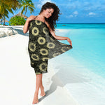 Dark Sunflower Pattern Print Beach Sarong Wrap