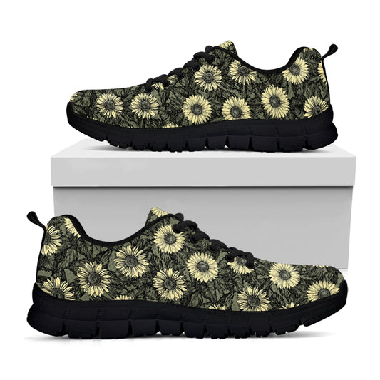 Dark Sunflower Pattern Print Black Sneakers