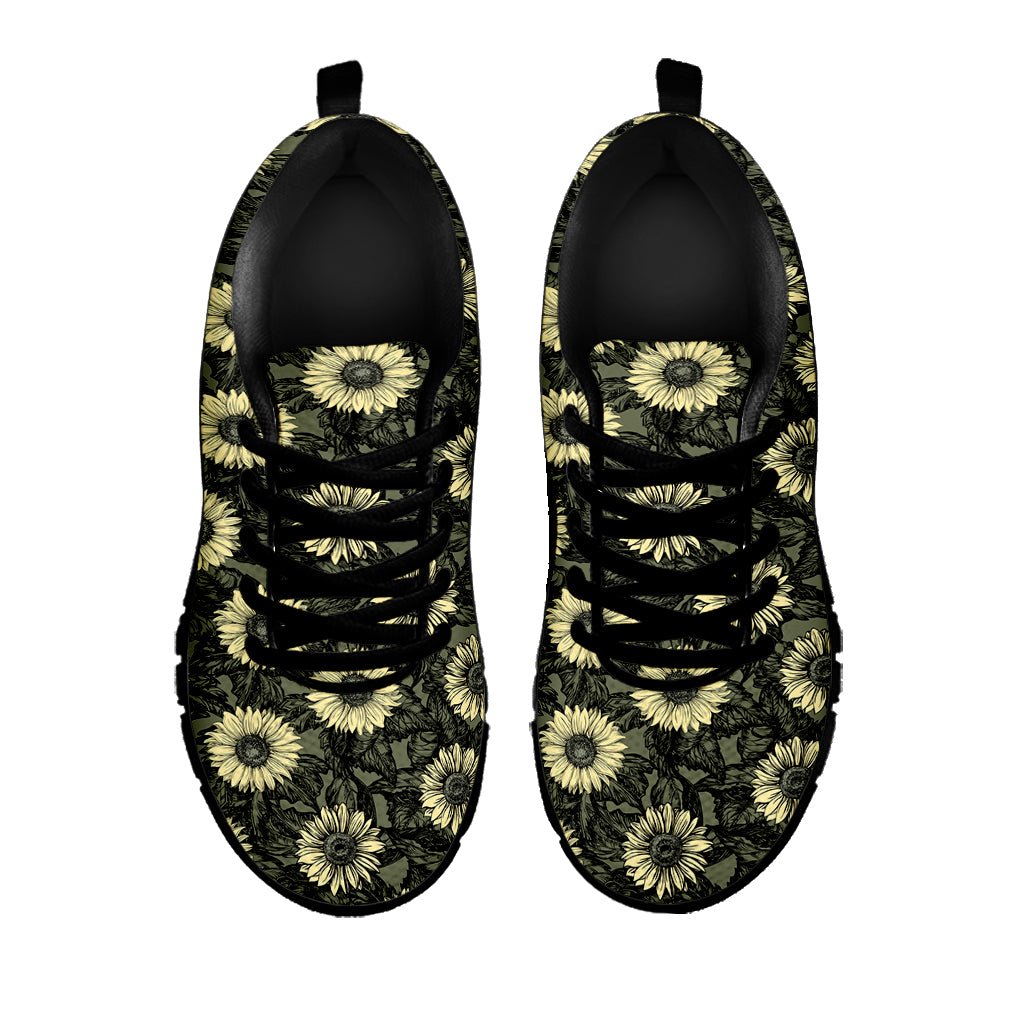 Dark Sunflower Pattern Print Black Sneakers