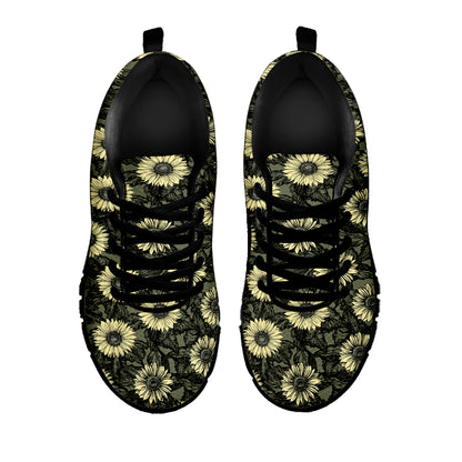 Dark Sunflower Pattern Print Black Sneakers