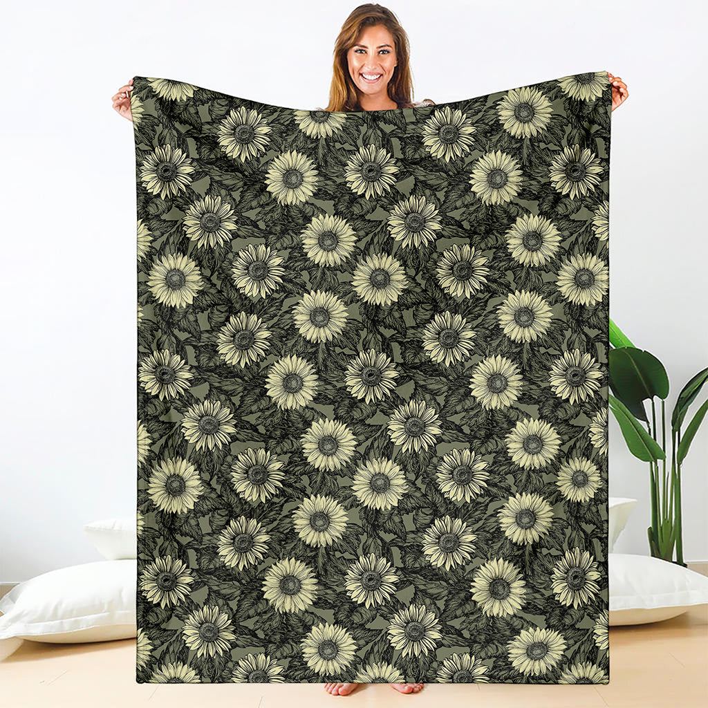 Dark Sunflower Pattern Print Blanket