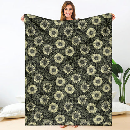 Dark Sunflower Pattern Print Blanket