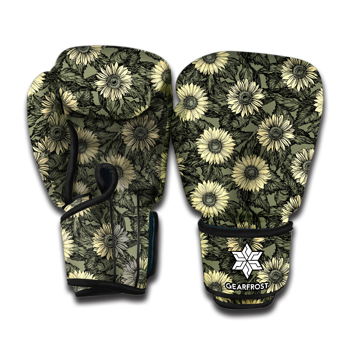 Dark Sunflower Pattern Print Boxing Gloves