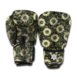 Dark Sunflower Pattern Print Boxing Gloves