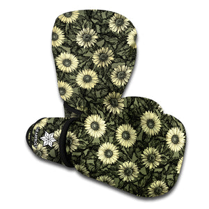 Dark Sunflower Pattern Print Boxing Gloves