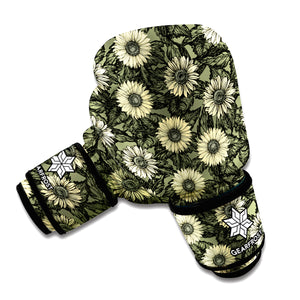 Dark Sunflower Pattern Print Boxing Gloves