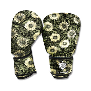 Dark Sunflower Pattern Print Boxing Gloves