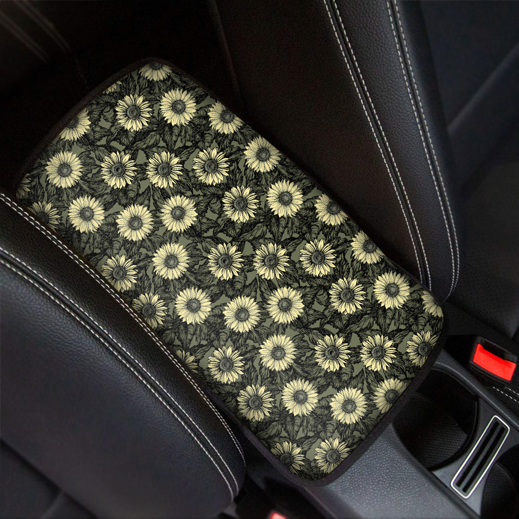 Dark Sunflower Pattern Print Car Center Console Cover