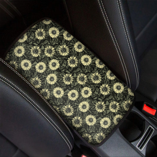 Dark Sunflower Pattern Print Car Center Console Cover