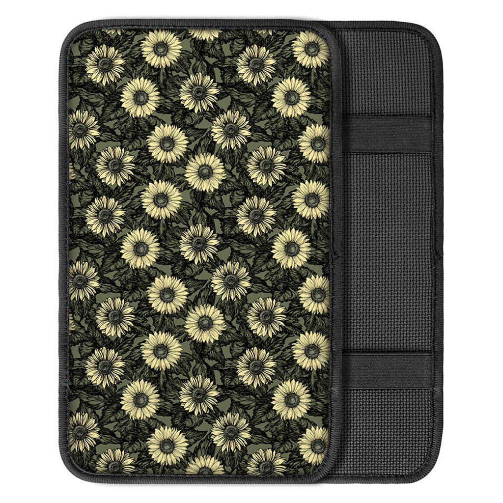Dark Sunflower Pattern Print Car Center Console Cover