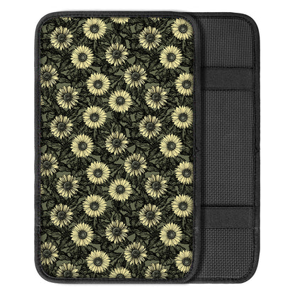 Dark Sunflower Pattern Print Car Center Console Cover