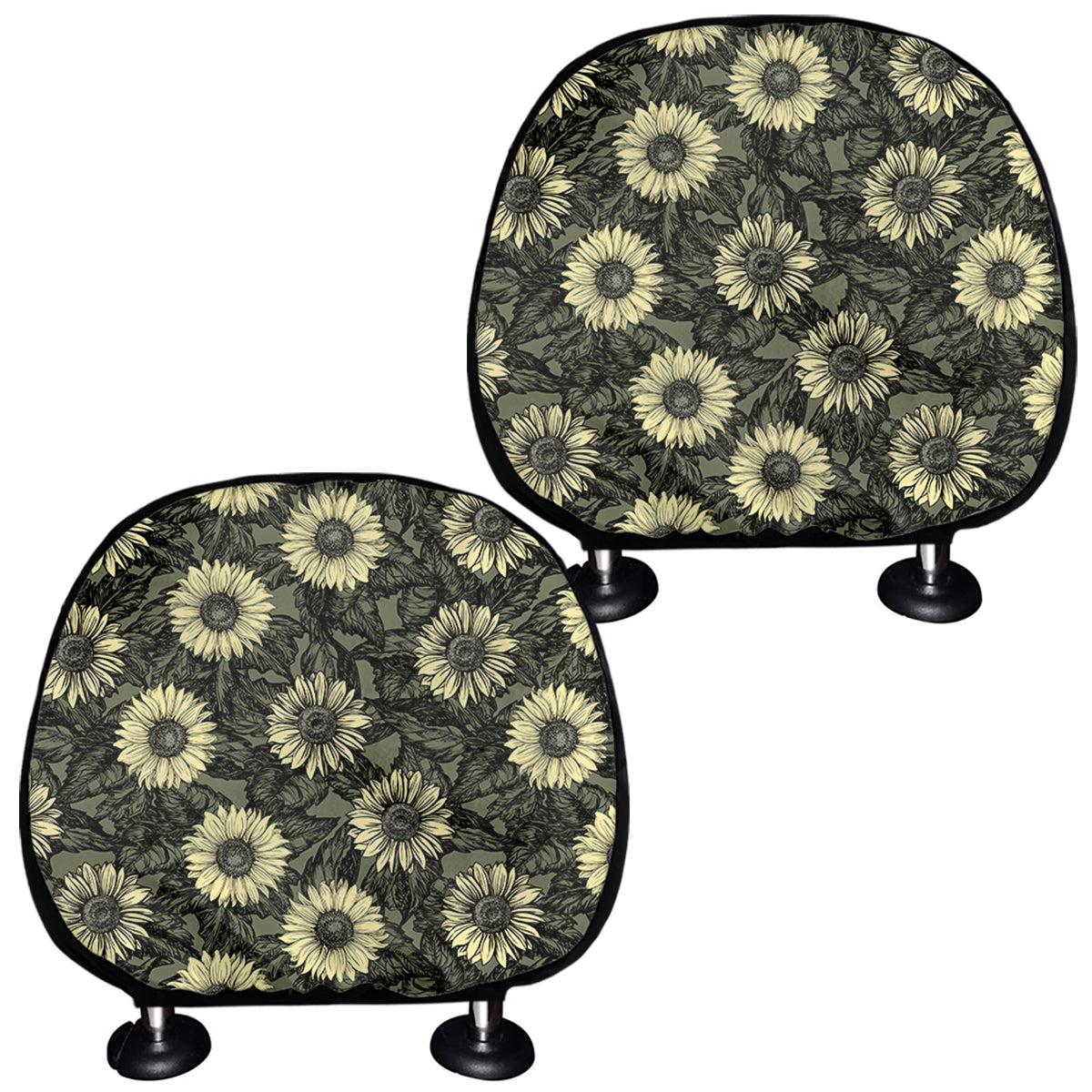 Dark Sunflower Pattern Print Car Headrest Covers