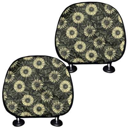 Dark Sunflower Pattern Print Car Headrest Covers