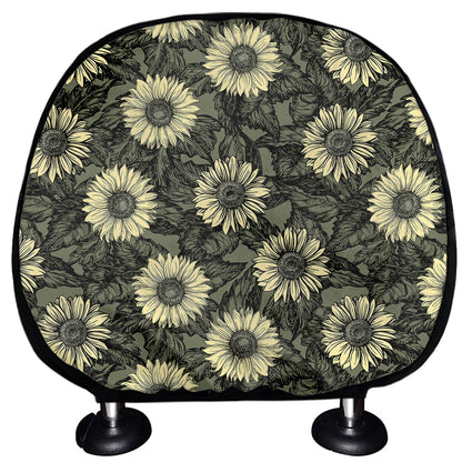 Dark Sunflower Pattern Print Car Headrest Covers