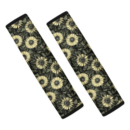 Dark Sunflower Pattern Print Car Seat Belt Covers