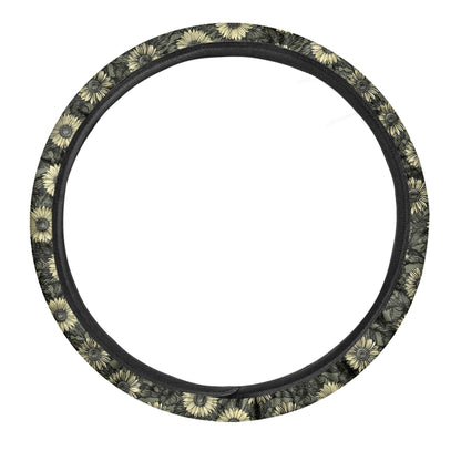 Dark Sunflower Pattern Print Car Steering Wheel Cover