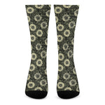 Dark Sunflower Pattern Print Crew Socks