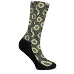 Dark Sunflower Pattern Print Crew Socks