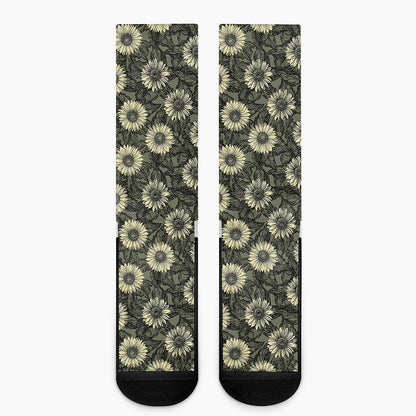 Dark Sunflower Pattern Print Crew Socks