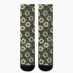 Dark Sunflower Pattern Print Crew Socks
