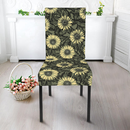 Dark Sunflower Pattern Print Dining Chair Slipcover