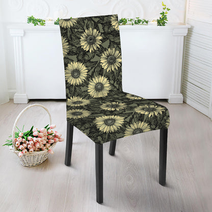 Dark Sunflower Pattern Print Dining Chair Slipcover