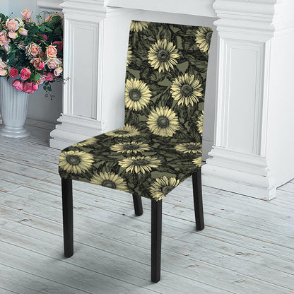 Dark Sunflower Pattern Print Dining Chair Slipcover