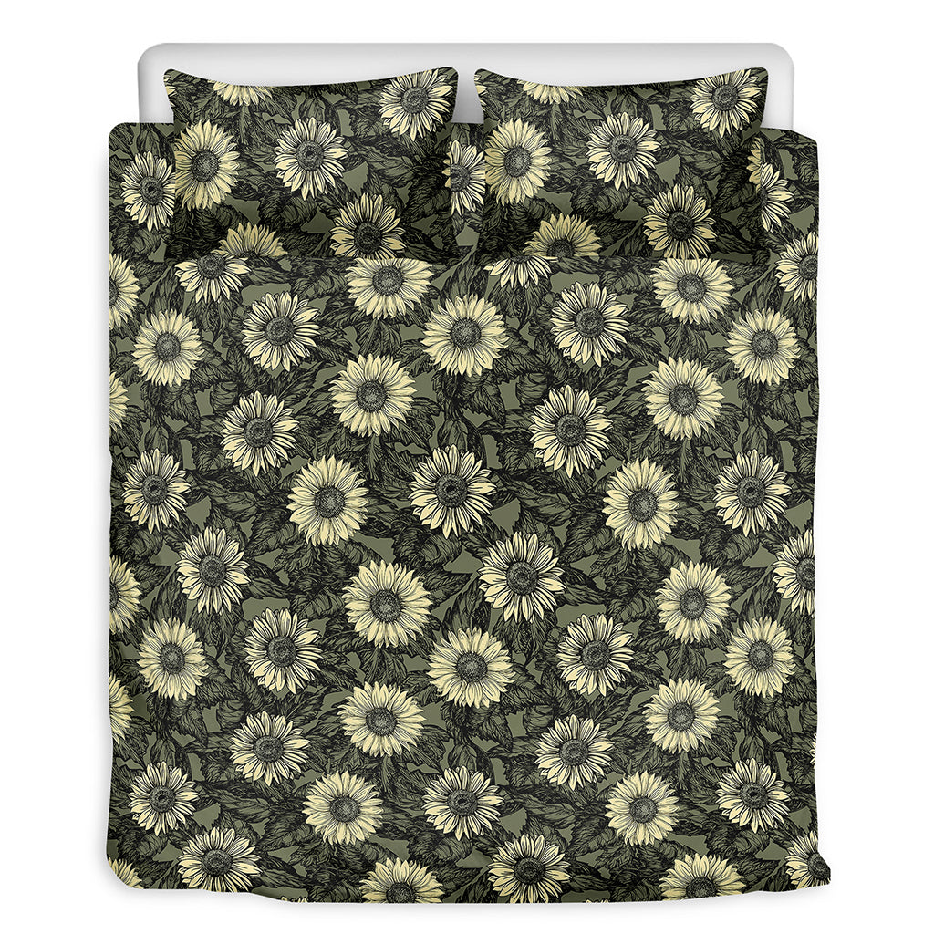 Dark Sunflower Pattern Print Duvet Cover Bedding Set