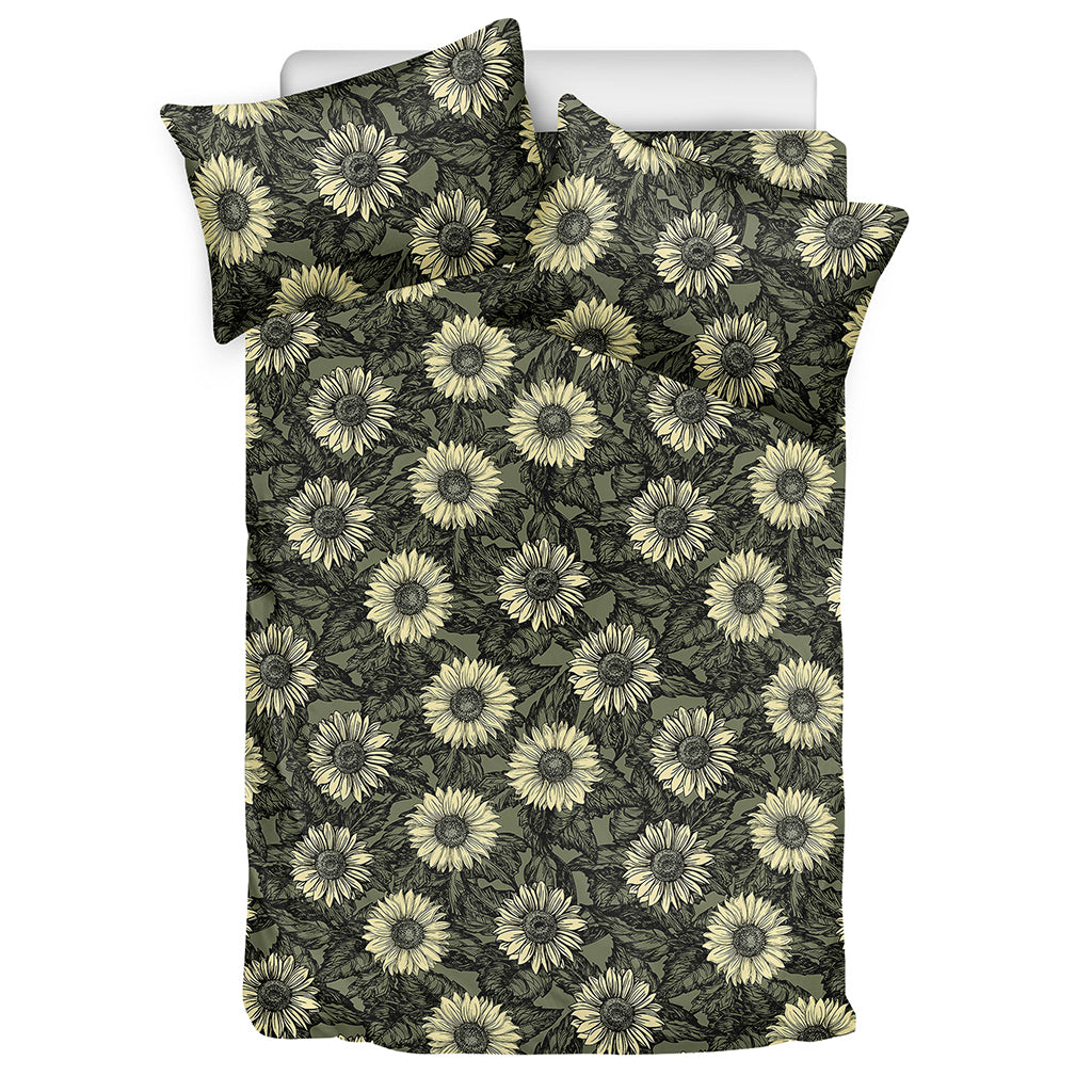 Dark Sunflower Pattern Print Duvet Cover Bedding Set