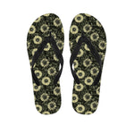 Dark Sunflower Pattern Print Flip Flops