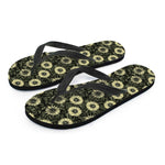 Dark Sunflower Pattern Print Flip Flops