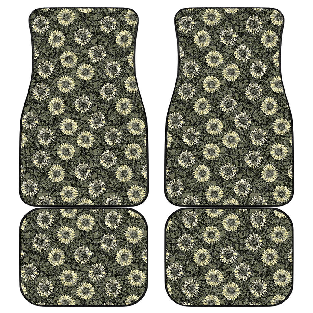 Dark Sunflower Pattern Print Front and Back Car Floor Mats