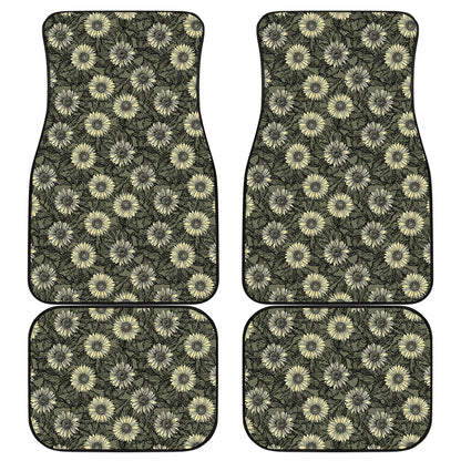 Dark Sunflower Pattern Print Front and Back Car Floor Mats