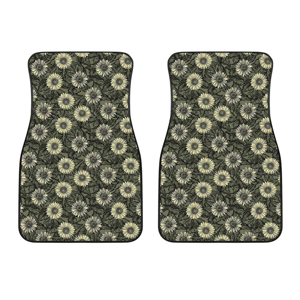 Dark Sunflower Pattern Print Front Car Floor Mats