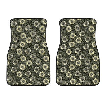 Dark Sunflower Pattern Print Front Car Floor Mats