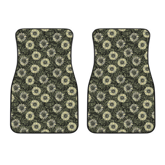 Dark Sunflower Pattern Print Front Car Floor Mats