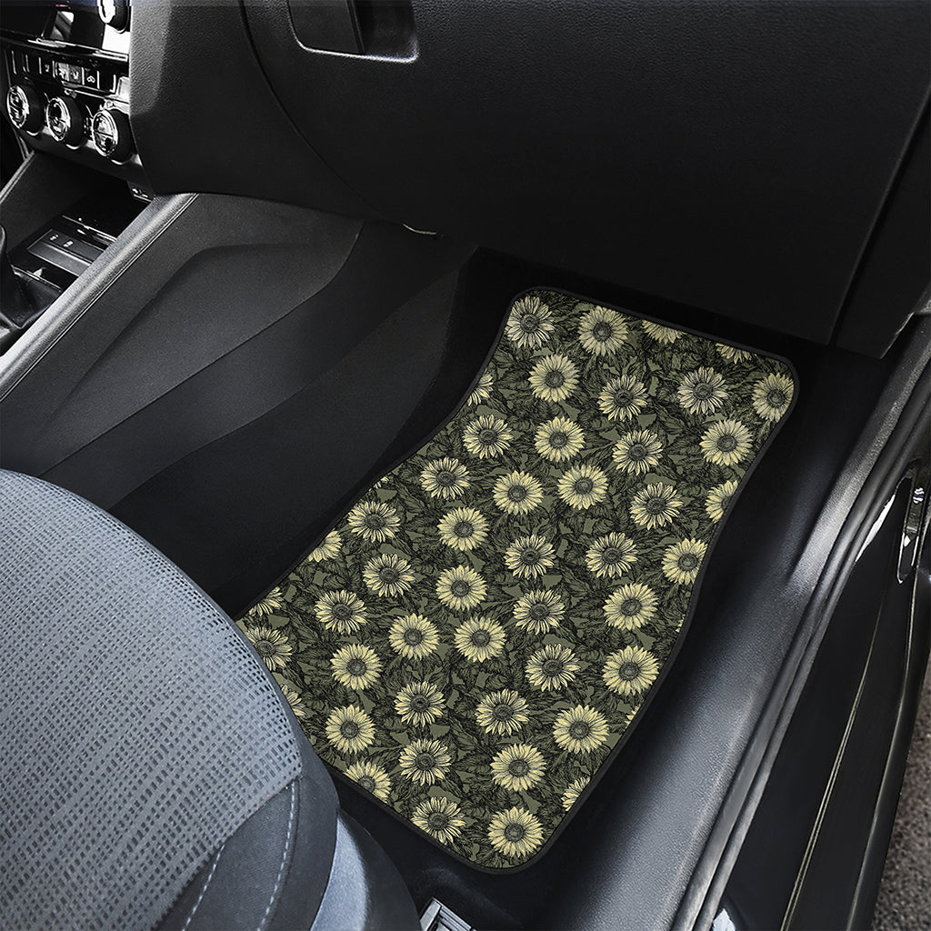 Dark Sunflower Pattern Print Front Car Floor Mats
