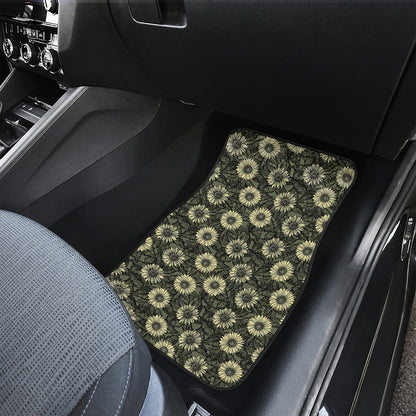 Dark Sunflower Pattern Print Front Car Floor Mats