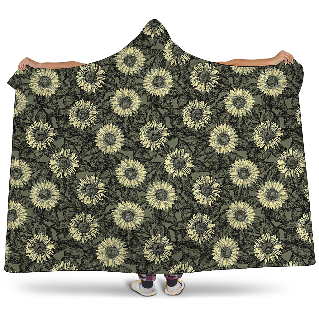 Dark Sunflower Pattern Print Hooded Blanket