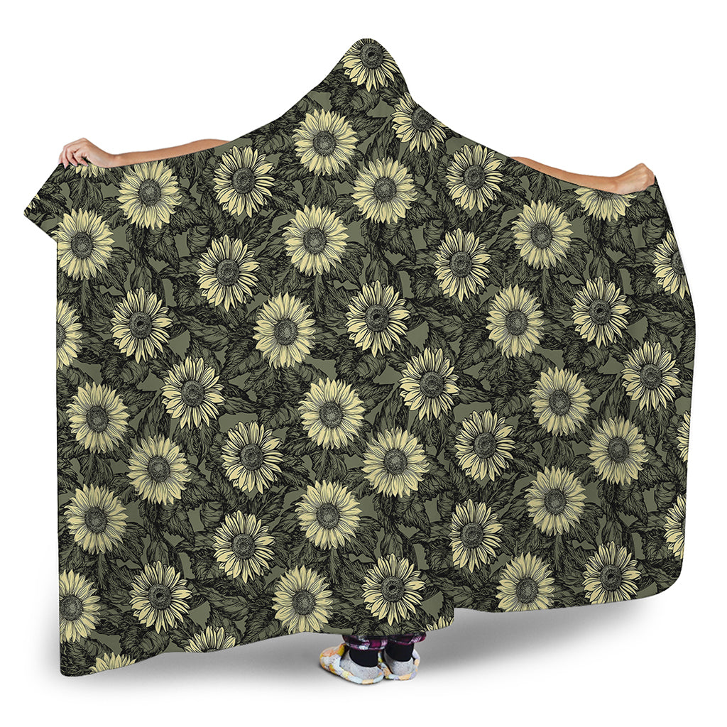 Dark Sunflower Pattern Print Hooded Blanket