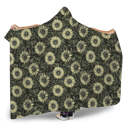 Dark Sunflower Pattern Print Hooded Blanket