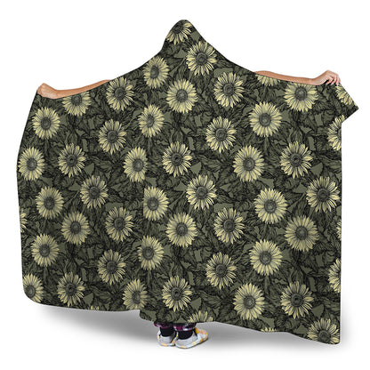 Dark Sunflower Pattern Print Hooded Blanket