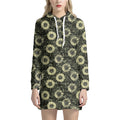 Dark Sunflower Pattern Print Pullover Hoodie Dress